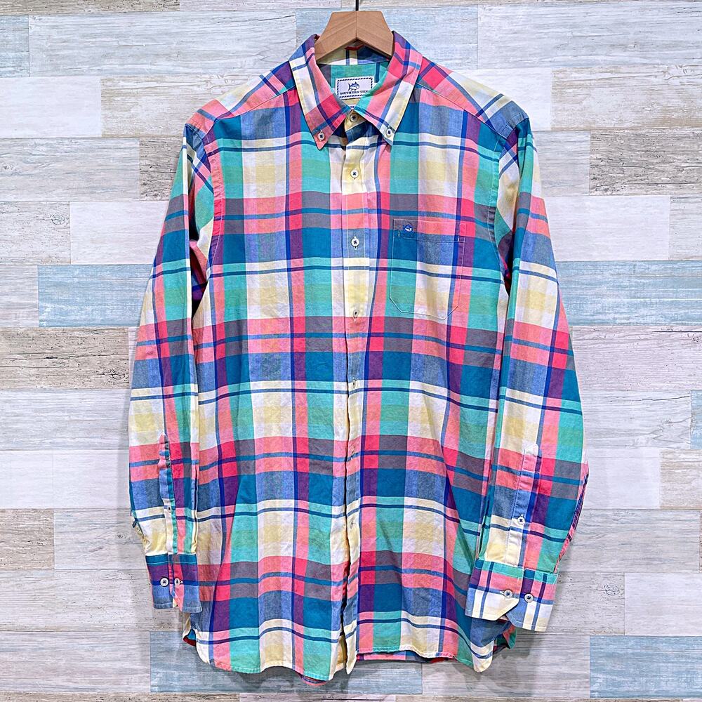 Southern Tide Preppy Plaid Button Down Shirt Classic Fit Cotton Mens Medium